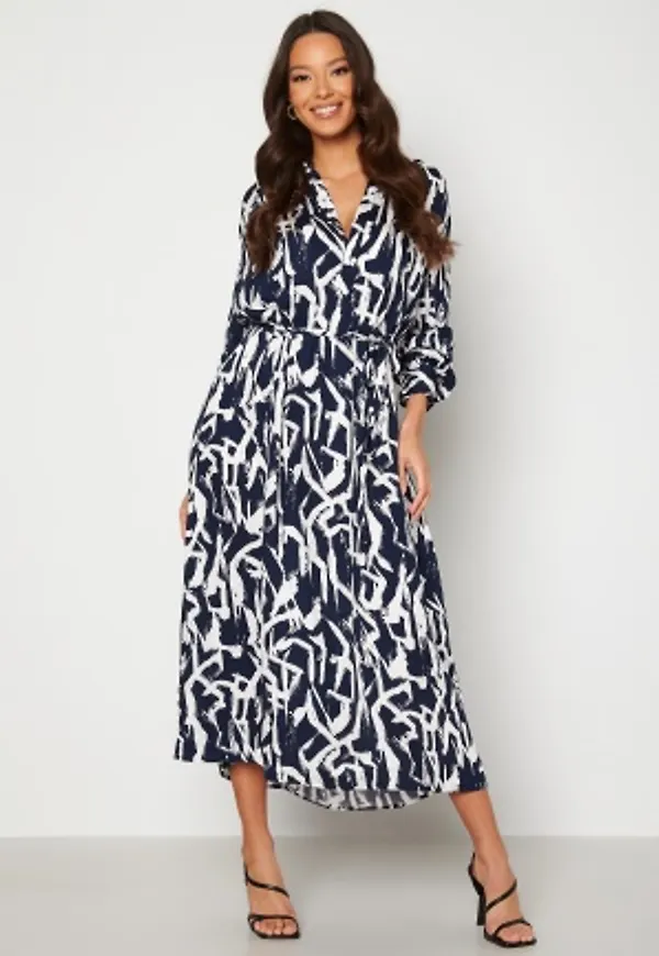 VILA Corba Midi Shirt Dress Navy Blazer AOPCalla 36