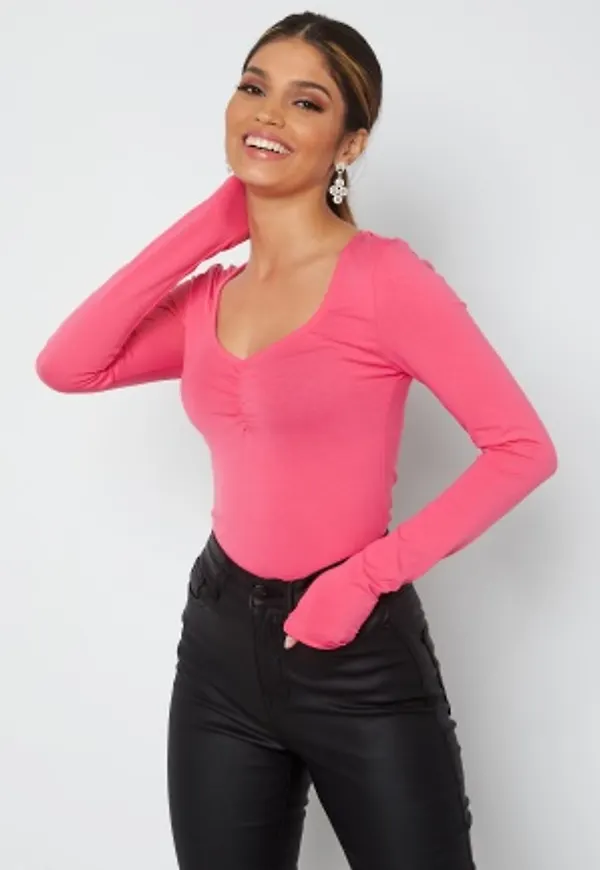 BUBBLEROOM Isolde deep v-neck top Pink S