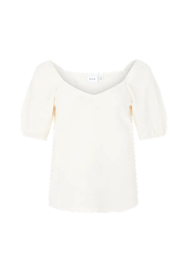 Vila - Topp viCotin Square Neck 2/4 Top Curve - Vit