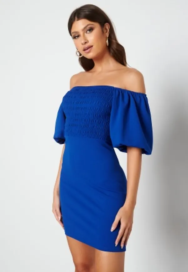 BUBBLEROOM Jenni off shoulder puff sleeve dress Clear blue L