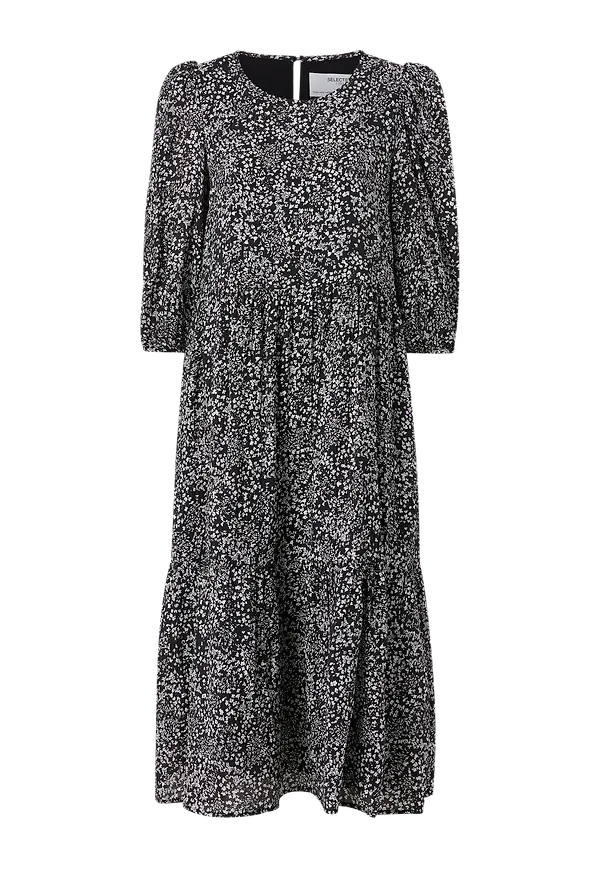 Selected FEMME - Klänning slfViole 3/4 Midi Aop Dress - Svart