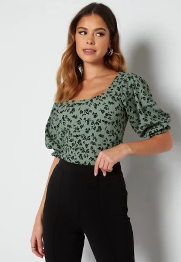 BUBBLEROOM Miriam puff sleeve top Green / Black 2XL
