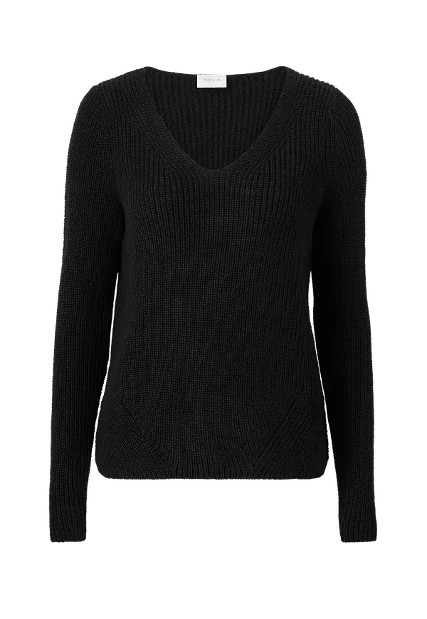 Vila - Tröja viOktavi V-neck L/S Knit Top - Svart