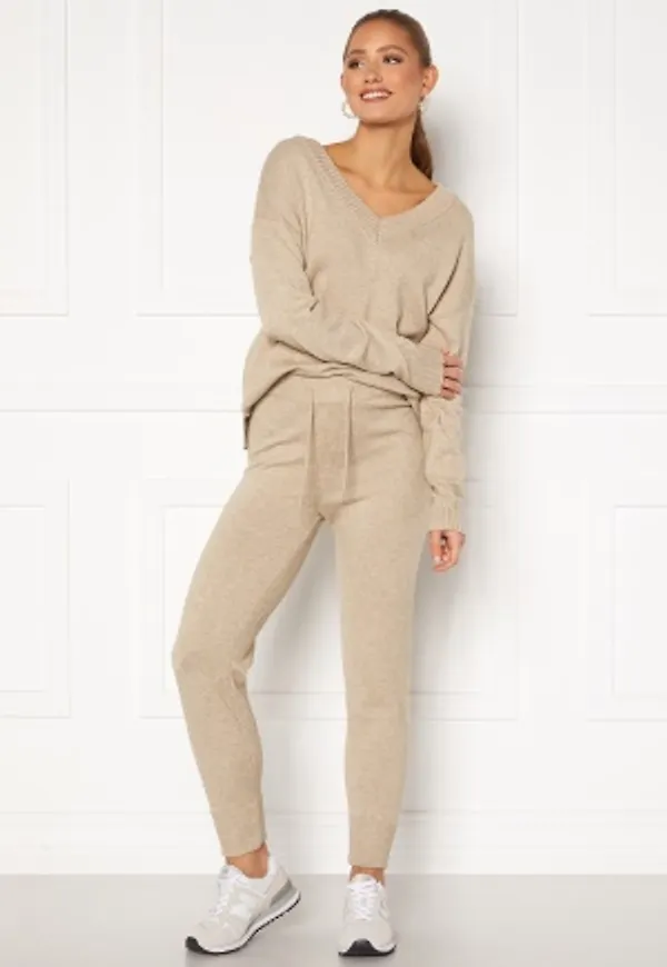 VILA Ril Rib RW Knit Pant Natural Melange L