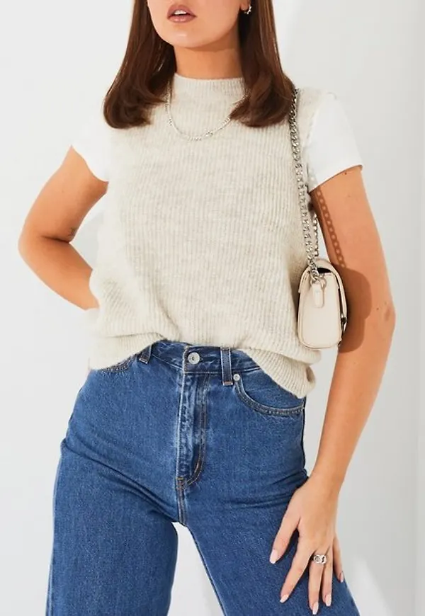 Vero Moda Vmolina Sl O-Neck Vest Noos Stickade västar Birch Melange