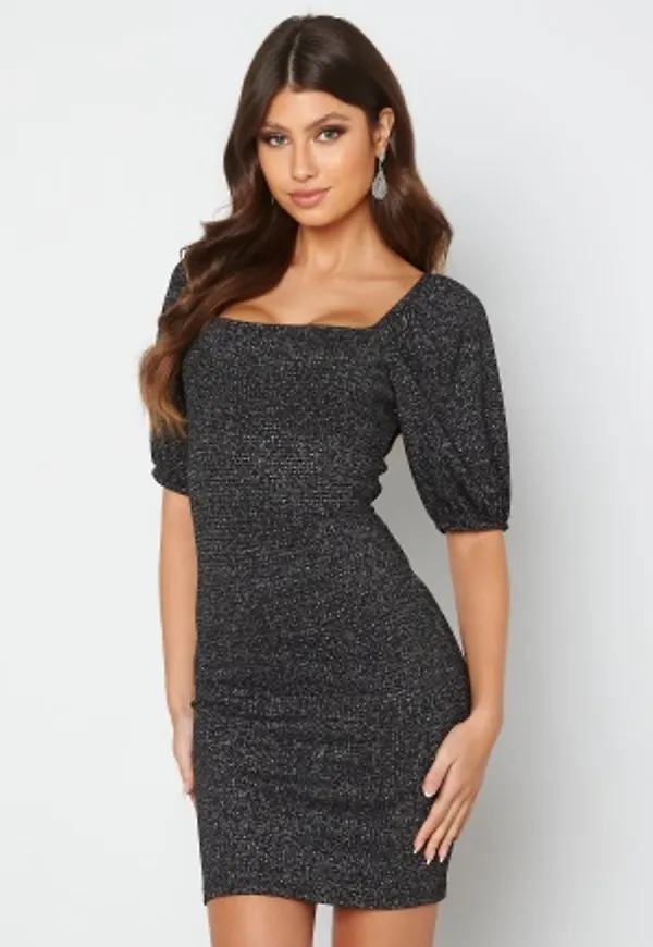 BUBBLEROOM Marlowe puff sleeve sparkling dress Black / Silver M