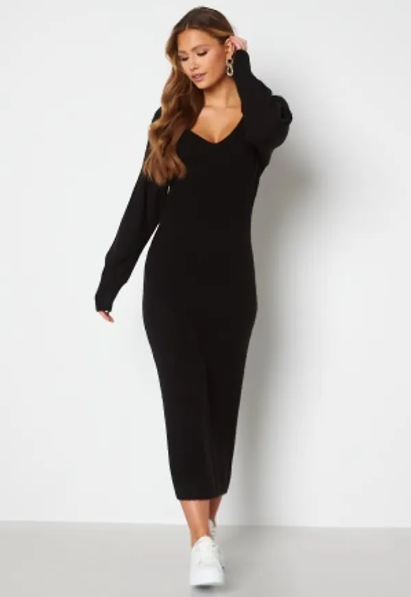 BUBBLEROOM Rosanna knitted puff sleeve dress Black L