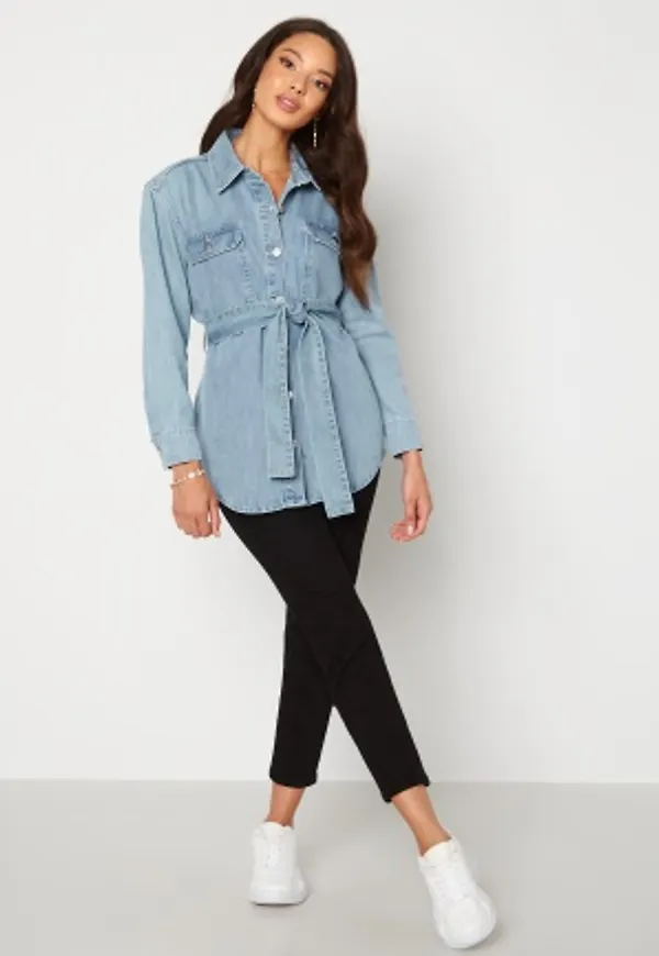 BUBBLEROOM Lori belted denim jacket Light denim XL