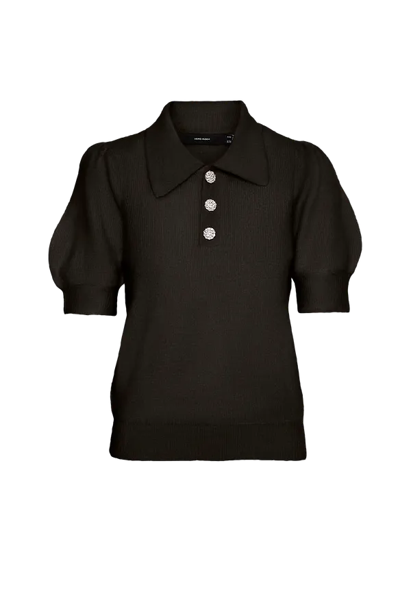 Vero Moda - Tröja vmLefile SS Polo Jewel Blouse - Svart