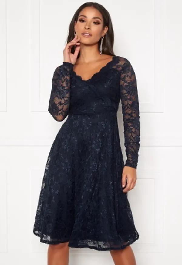 Goddiva Long Sleeve Lace Dress Navy M (UK12)