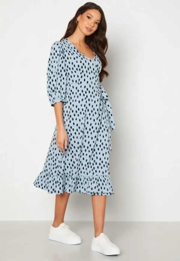 ONLY Oliva Wrap Midi Dress Blue Fog AOP M
