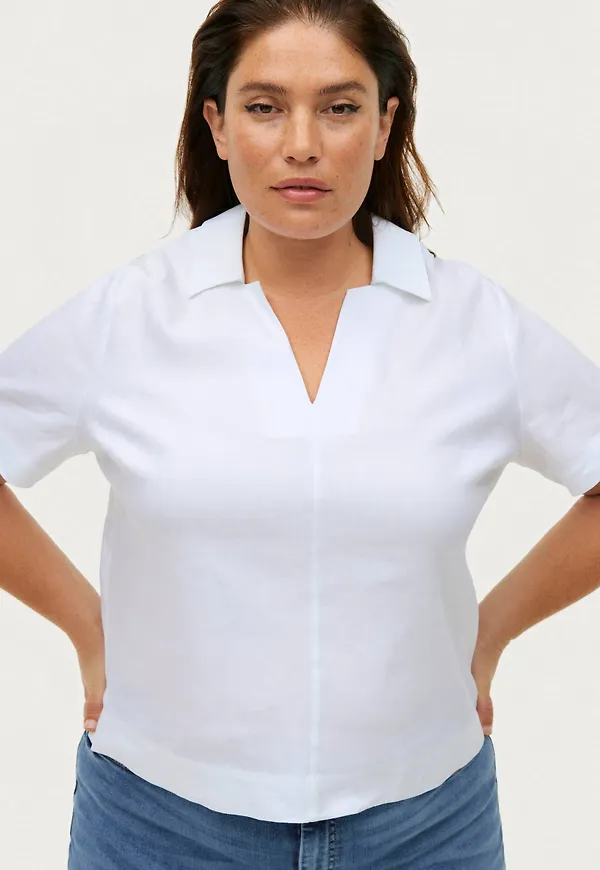 Calvin Klein - Blus Inclusive Linen Open Neck Top - Vit