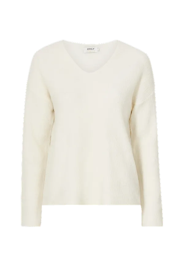 Only - Tröja onlCamilla V-neck L/S Pullover Knt - Natur