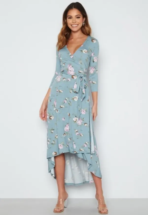 BUBBLEROOM Clara 3/4 high low dress Dusty blue / Patterned S