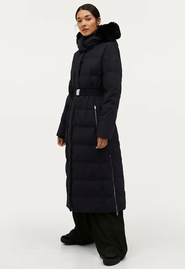 Áhkká - Dunkappa Gold Long Down Coat Matte - Blå