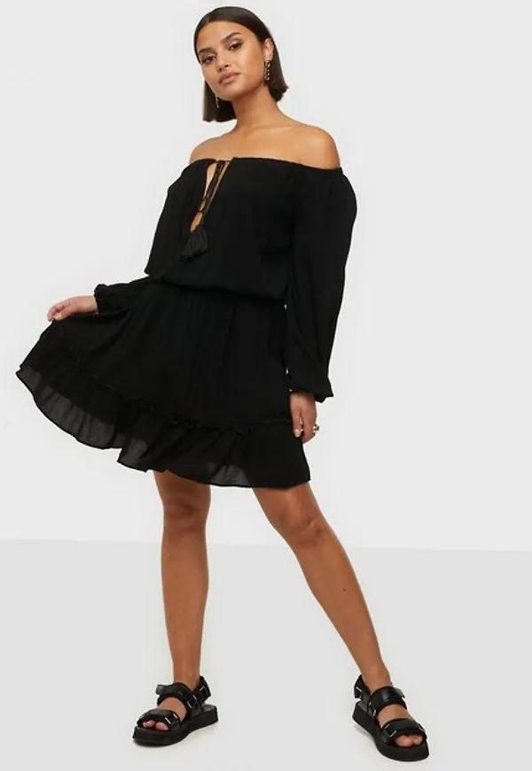 Missguided Bardot Tassel Dress Skater Dresses