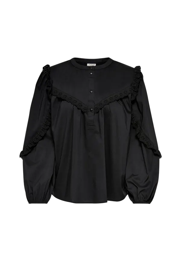 JDY - Blus jdyEnya 3/4 Placket Puff Top - Svart