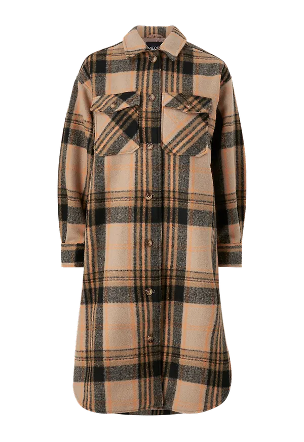 pieces - Kappa pcFinola Long Overshirt - Brun