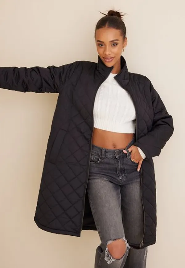 Selected Femme Slffilly Quilted Coat B Noos Jackor Black