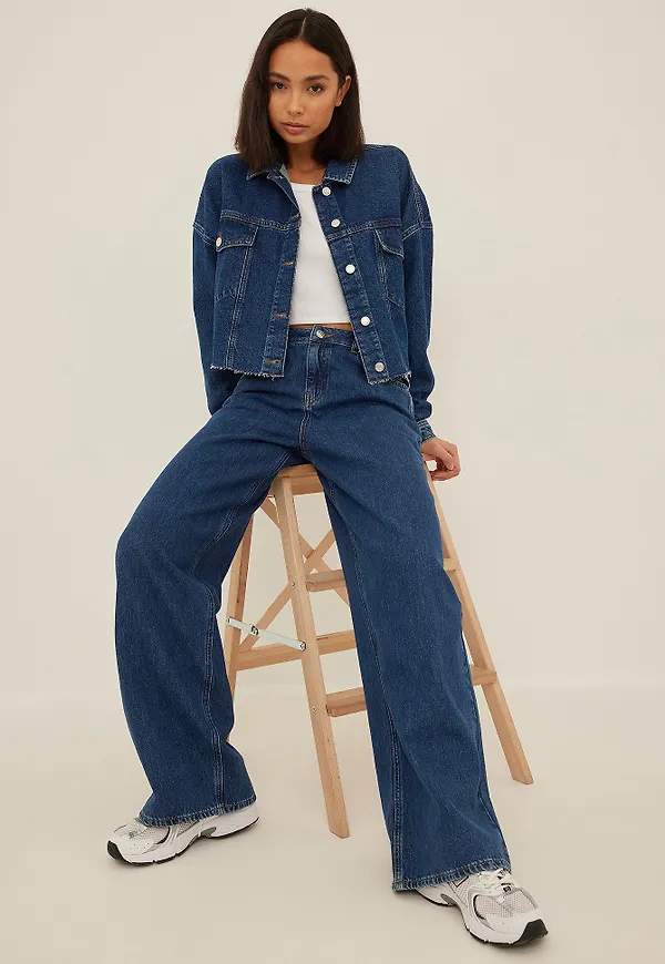 NA-KD Trend Ekologisk Denimjacka Med Rå Fåll - Blue