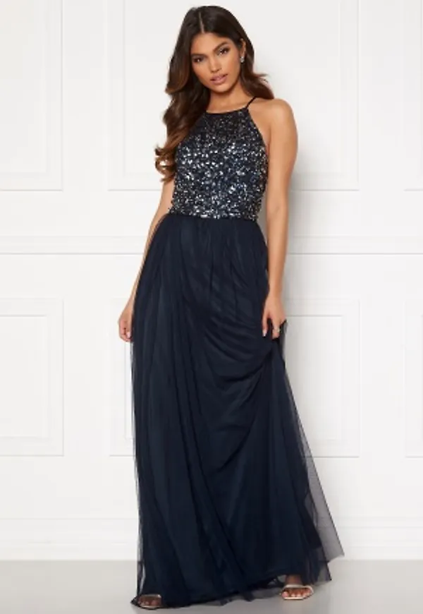 AngelEye High Neck Sequin Maxi Dress Navy XL (UK16)