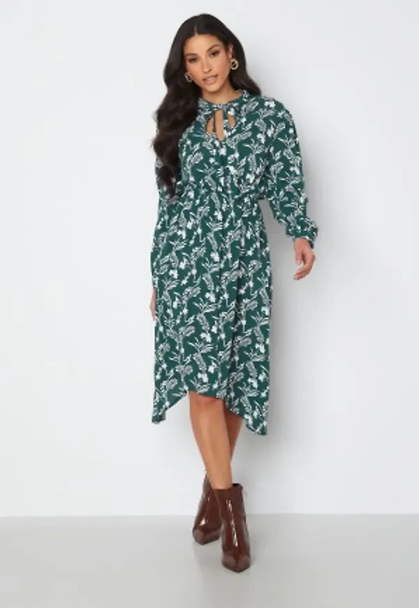Trendyol L/S String Printed Dress Yesil/ Green 36