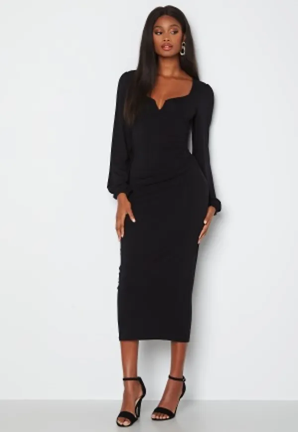 BUBBLEROOM Rudina puff sleeve midi dress Black XL