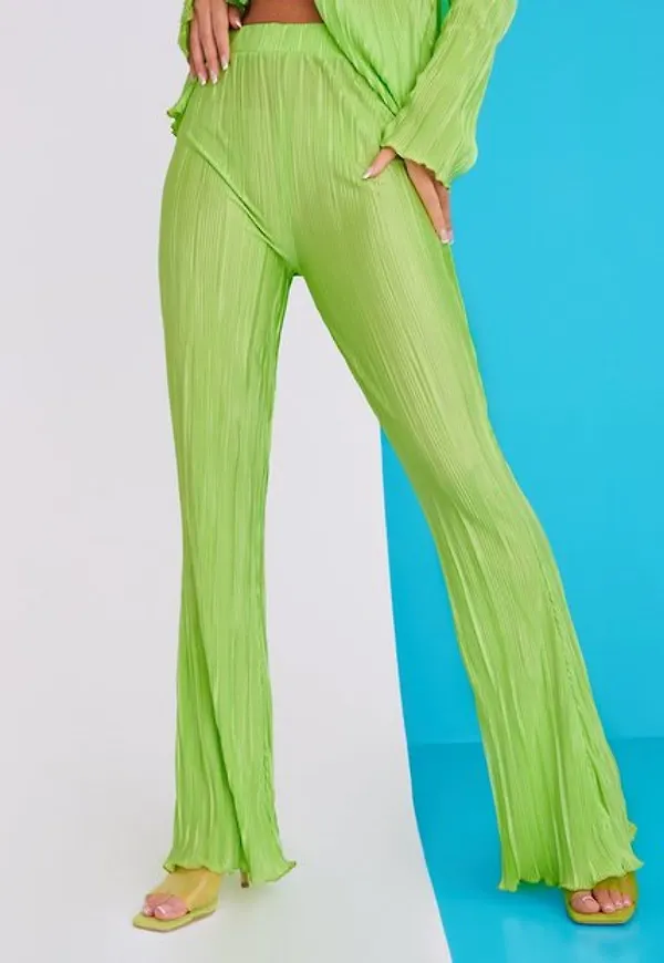 NLY Trend Flared Plissé Pants Byxor Grön