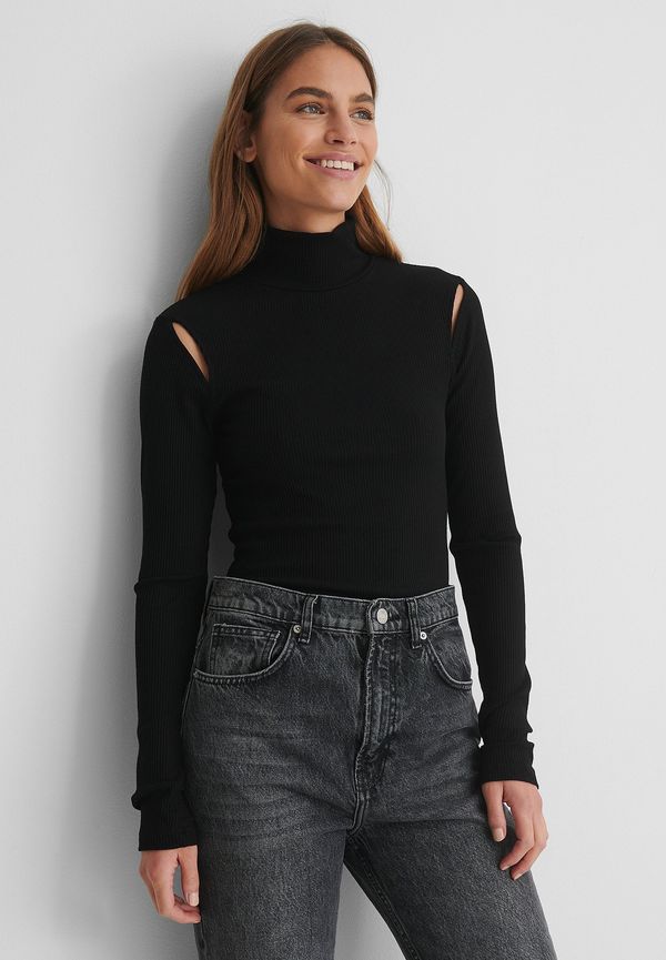 NA-KD Reborn Ribbstickad Topp - Black