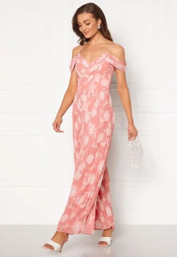 FOREVER NEW Daniella Pleat Jumpsuit Coral Linear Spray 34
