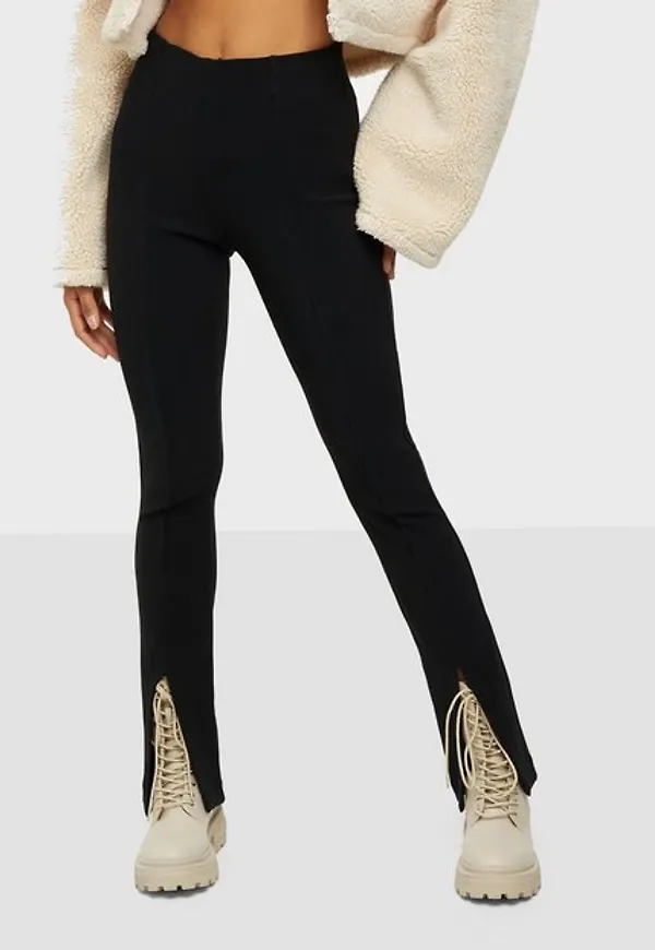 Only Onlleonie Hw Front Slit Rib Legging Leggings Black