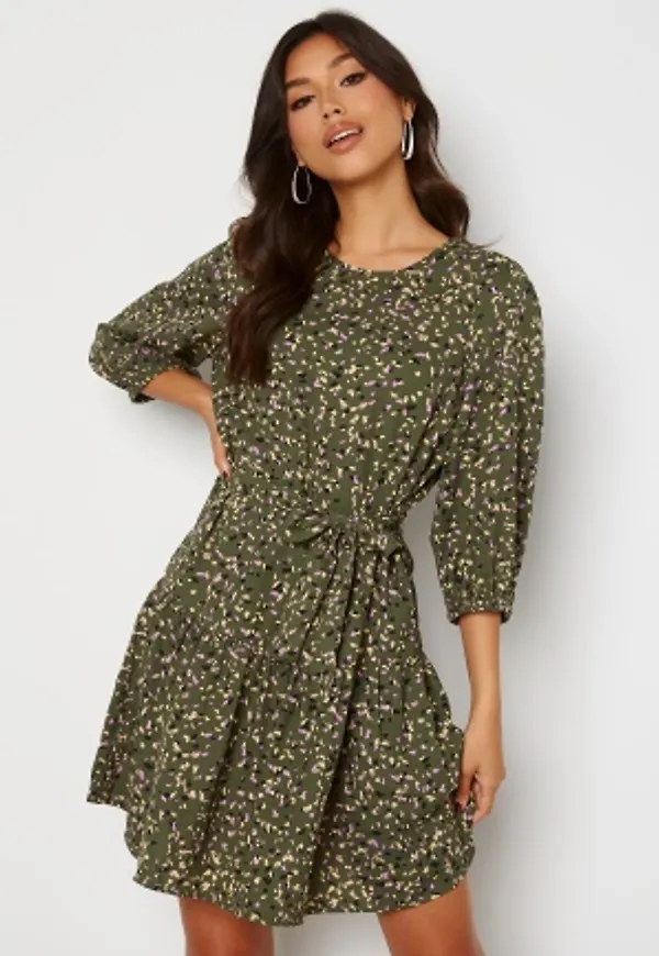 ONLY Thora 3/4 Belt Dress Four Leaf Clover L