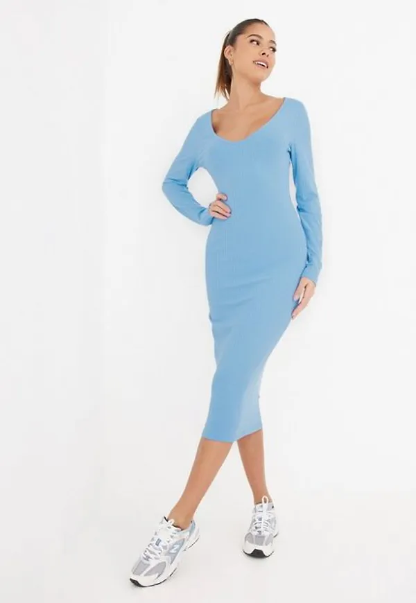 NLY Trend Flirty Rib Midi Dress Fodralklänningar Ljus Blå