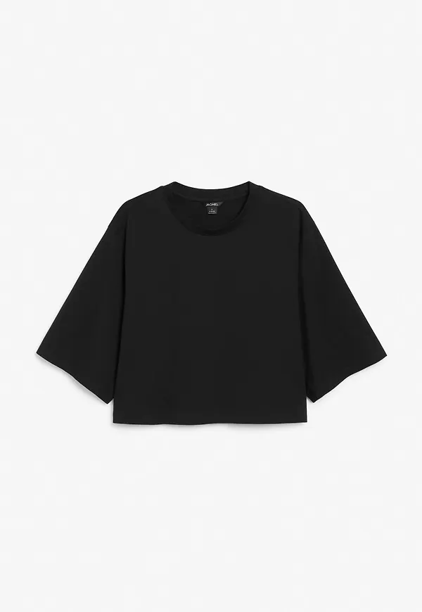 3/4 sleeve boxy t-shirt - Black