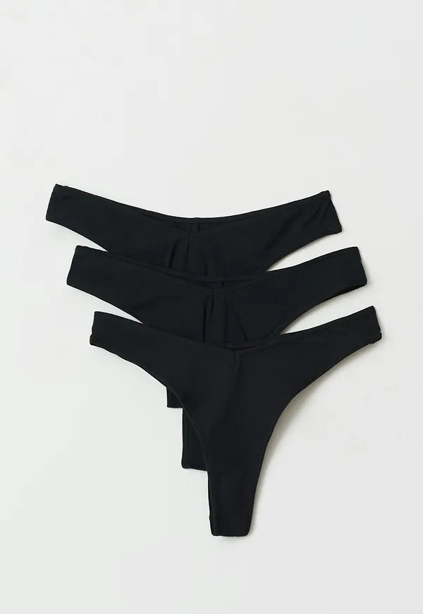 Gina Tricot - 3-pack cotton thong - trosor-3-pack - Svart - XS - Dam