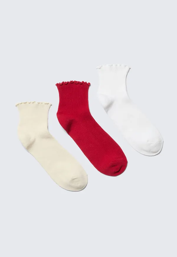 3-pack Frill Edge Short Socks