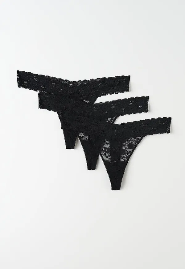 Gina Tricot - 3-pack lace string - trosor - Svart - XS - Dam
