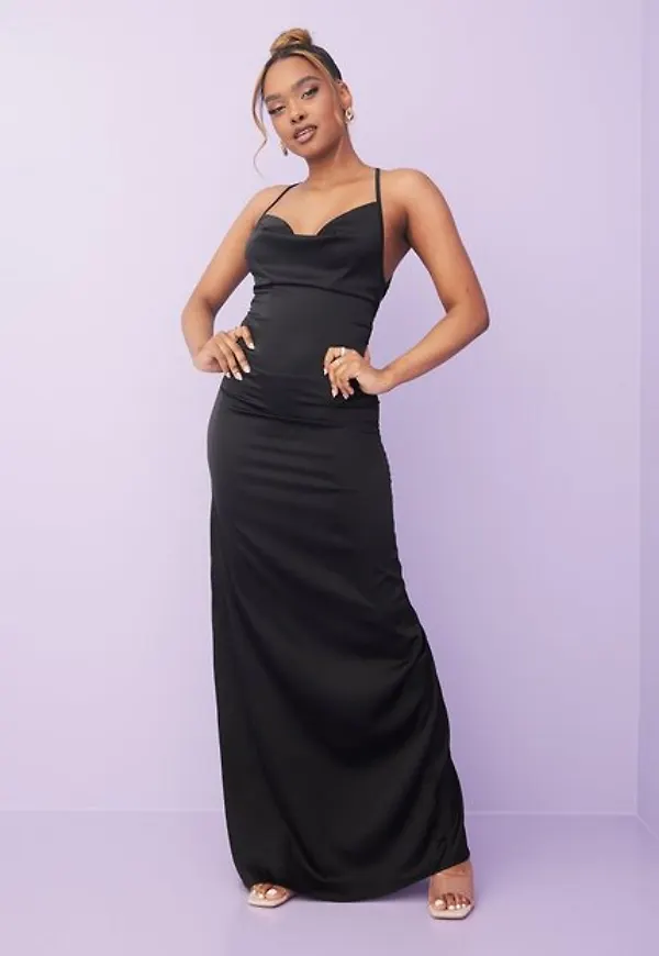 Parisian Satin Cowl Neck Tie Back Maxi Dress Fodralklänningar