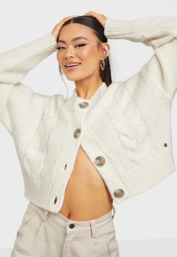 Noisy May Nmsigna L/S Crop Cardigan Bg Cardigans