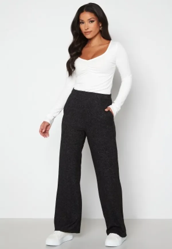 VERO MODA Chill Wide Leg Pants Dark Grey Melange M