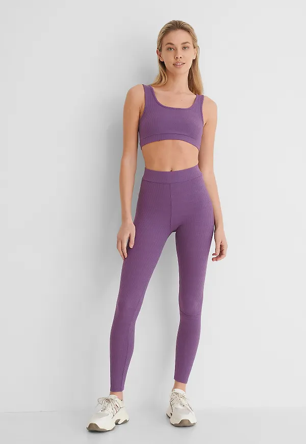 NA-KD Basic Mjuka Ribbade Tights Med Hög Midja - Purple