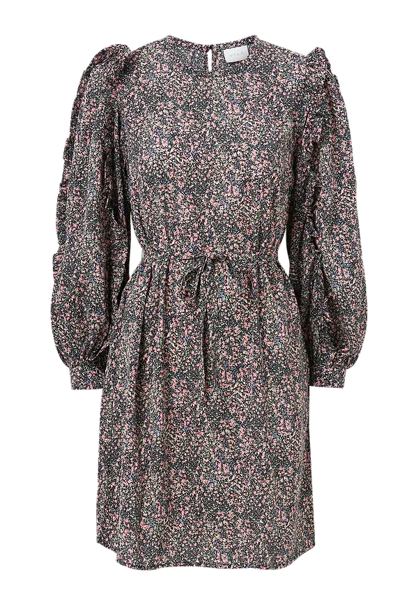 Vila - Klänning viMoa L/S O-neck Tie Belt Dress - Svart