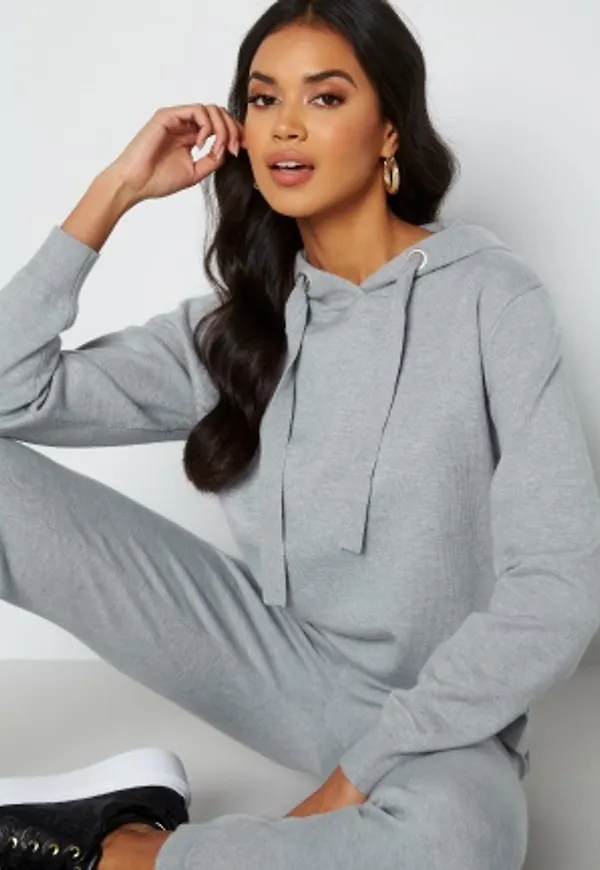 Pieces Fame LS Hoodie Knit Light Grey Melange M