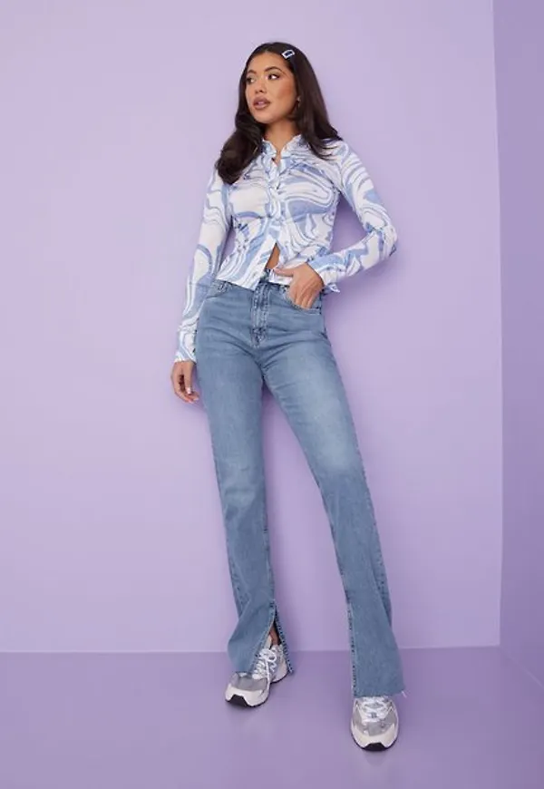 Gina Tricot High waist slit jeans Bootcut & Flare Mid Blue