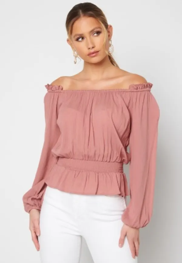 BUBBLEROOM Riley off shoulder blouse Dusty pink M
