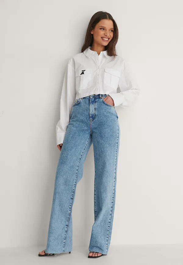 NA-KD Trend Ekologiska Raka Jeans Med Rå Fåll - Blue