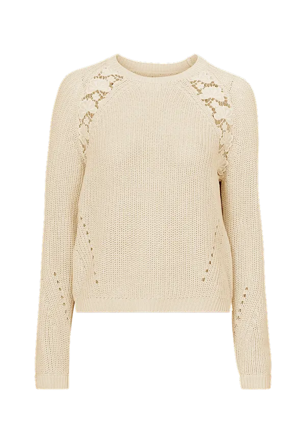 Only - Tröja onlMaga L/S Lace Pullover - Natur