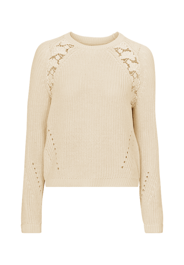 Only - Tröja onlMaga L/S Lace Pullover - Natur