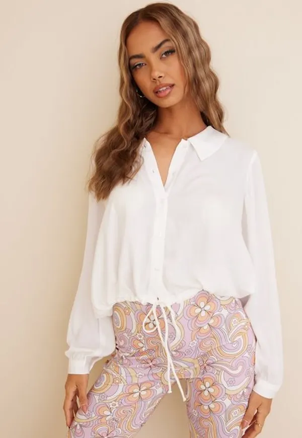 Pieces Pchaline Ls Tie Shirt Bc Knytblusar Cloud Dancer