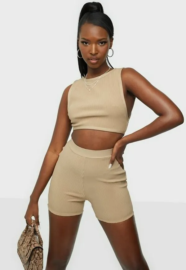 Missguided Rib Crop & Cycling ShortsRib Crop & Cycling Shorts Set Jumpsuits